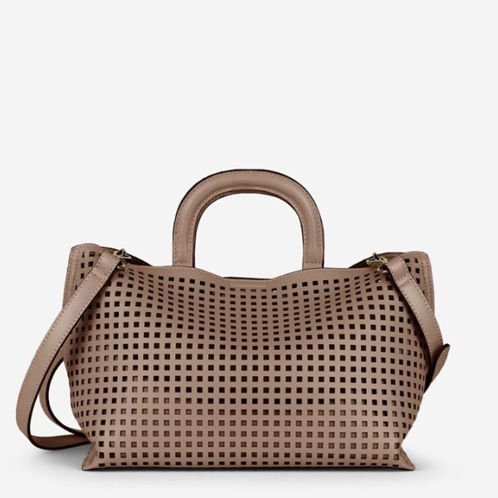 Vegan Laser Cutout Top Handle Shoulder Bag Purse